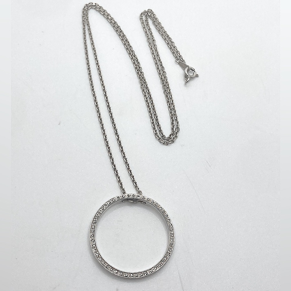 Vtg Tashi Sterling Silver Cz Circle Pendant & Chain /  1.2” Pendant 23” Chain